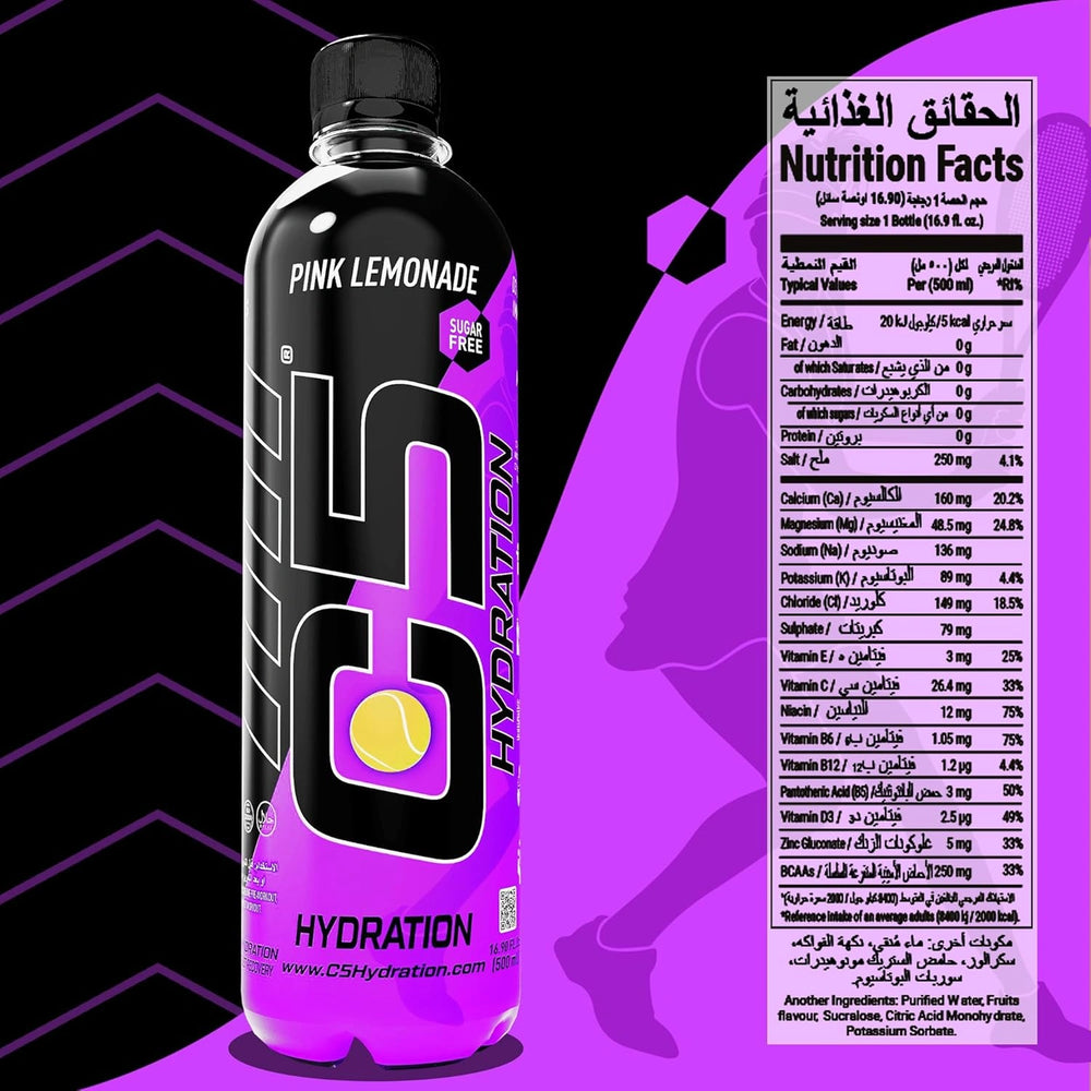 C5 Hydration Pink Lemonade Electrolytes Vitamin Water- Zero Sugar