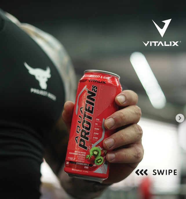 Post-workout calls for something refreshing and powerful. Vitalix Aqua Protein with strawberry & kiwi flavor