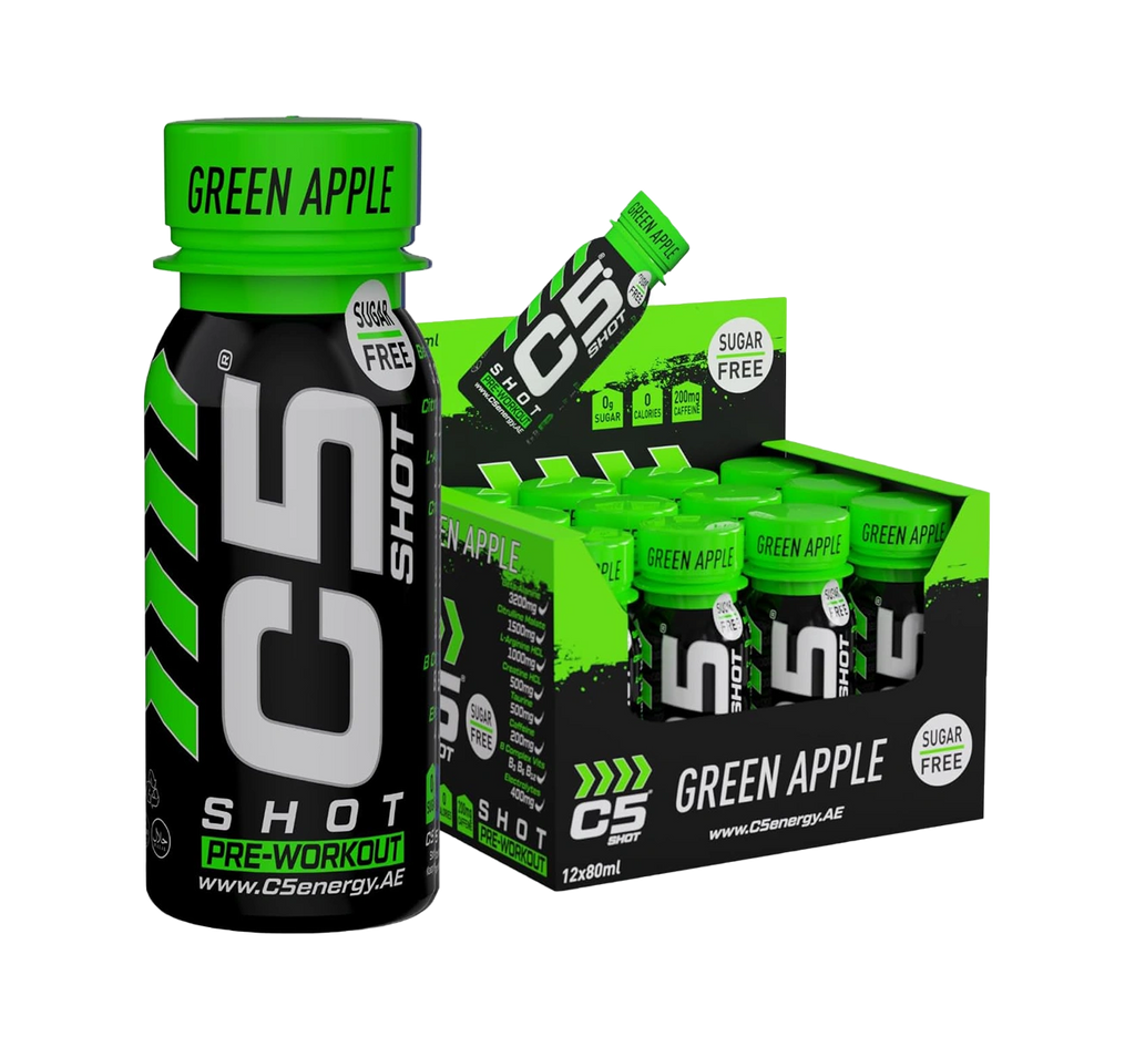C5 SHOT Pre-Workout Drink | 80ml Liquid Energy Shot | 200mg Caffeine - Green Apple - Ultramade