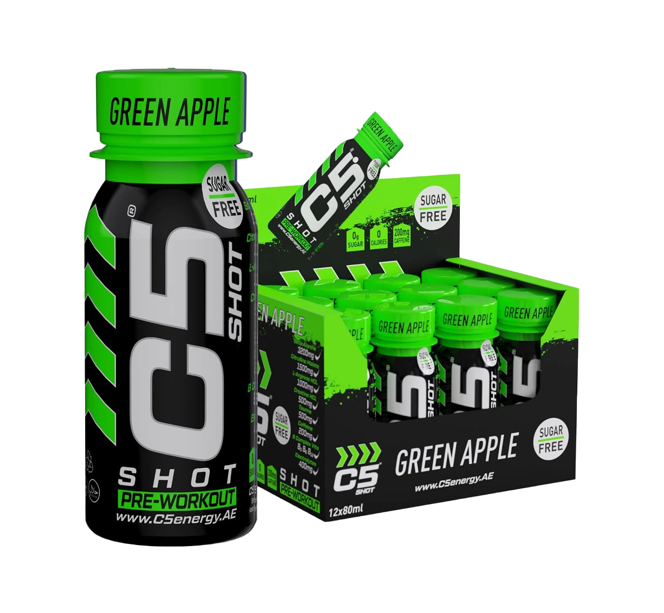 C5 SHOT Pre-Workout Drink | 80ml Liquid Energy Shot | 200mg Caffeine - Green Apple - Ultramade