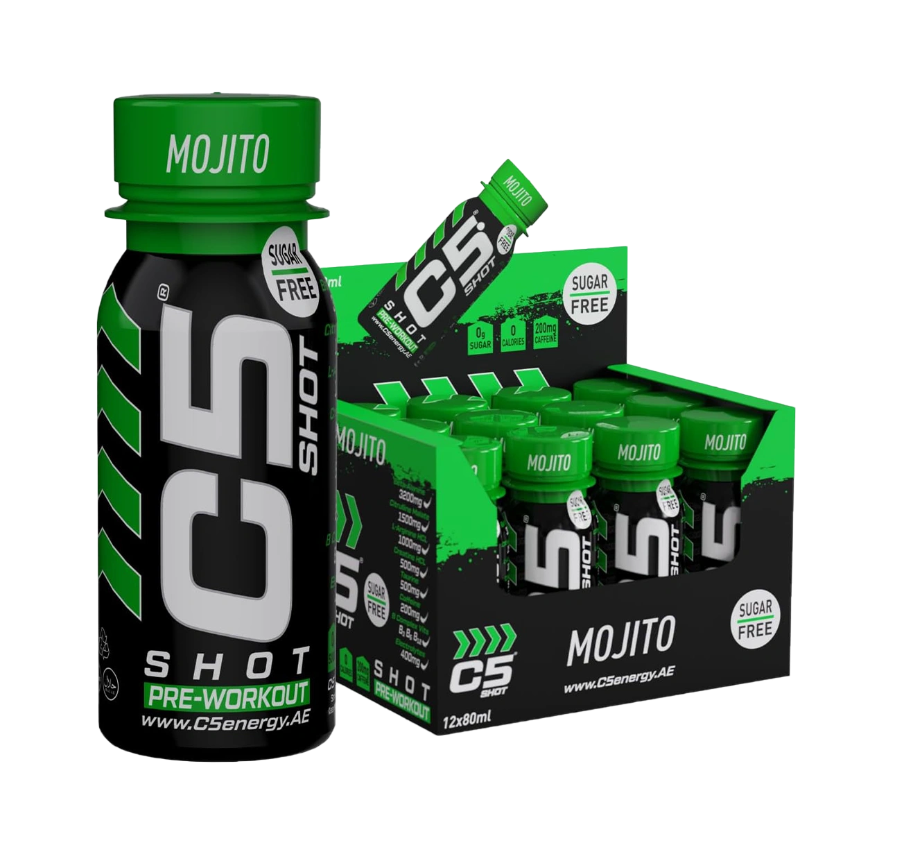 C5 SHOT Pre-Workout Drink | 80ml Liquid Energy Shot | 200mg Caffeine - Mojito - Ultramade