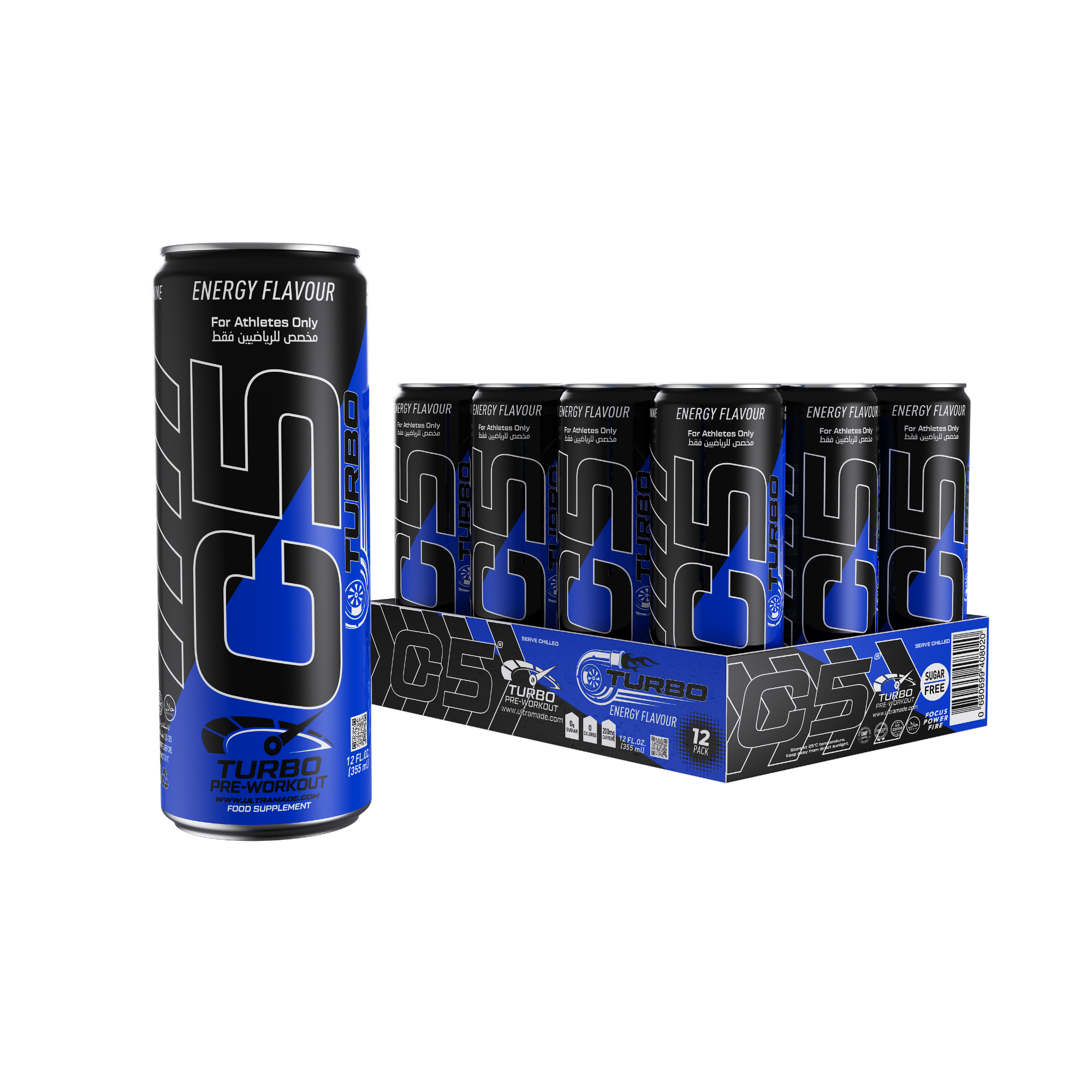 C5 Turbo Pre-Workout Drink – Energy Flavour – 355 ml | 200 mg Caffeine - Ultramade