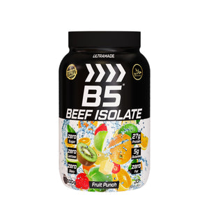 B5 Beef Isolate Protein Powder – Fruit Punch | 27g Protein, 5g Glutamine, Zero Sugar, Zero Lactose, Zero Fat | Hydrolyzed Beef Protein Isolate | 1kg (33 Servings) – Ultramade