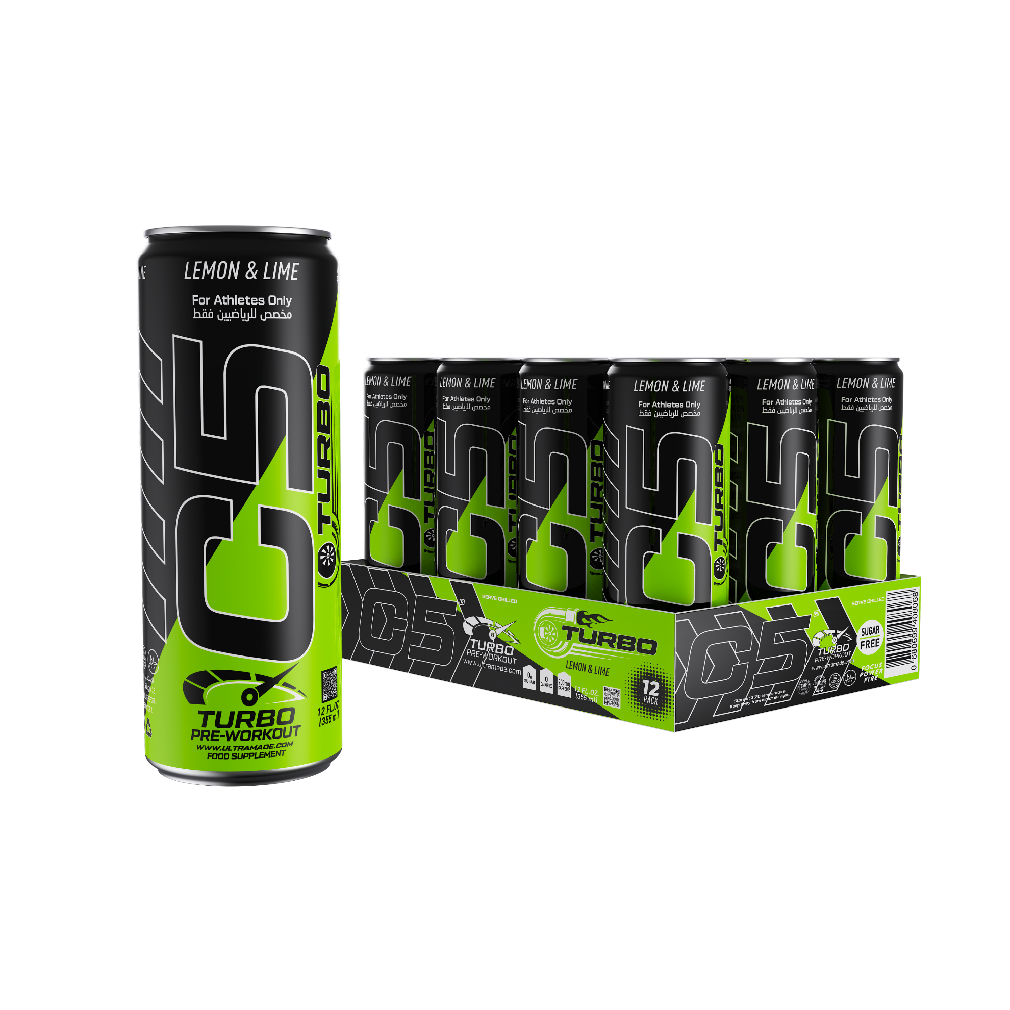 C5 Turbo Pre-Workout Drink – Lemon & Lime – 355 ml | 200 mg Caffeine - Ultramade