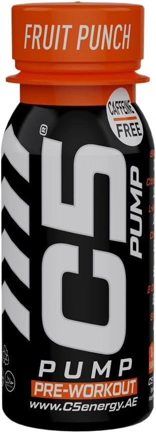 C5 PUMP Shot Pre-Workout, Caffeine-Free (Pack of 12, Fruit Punch)