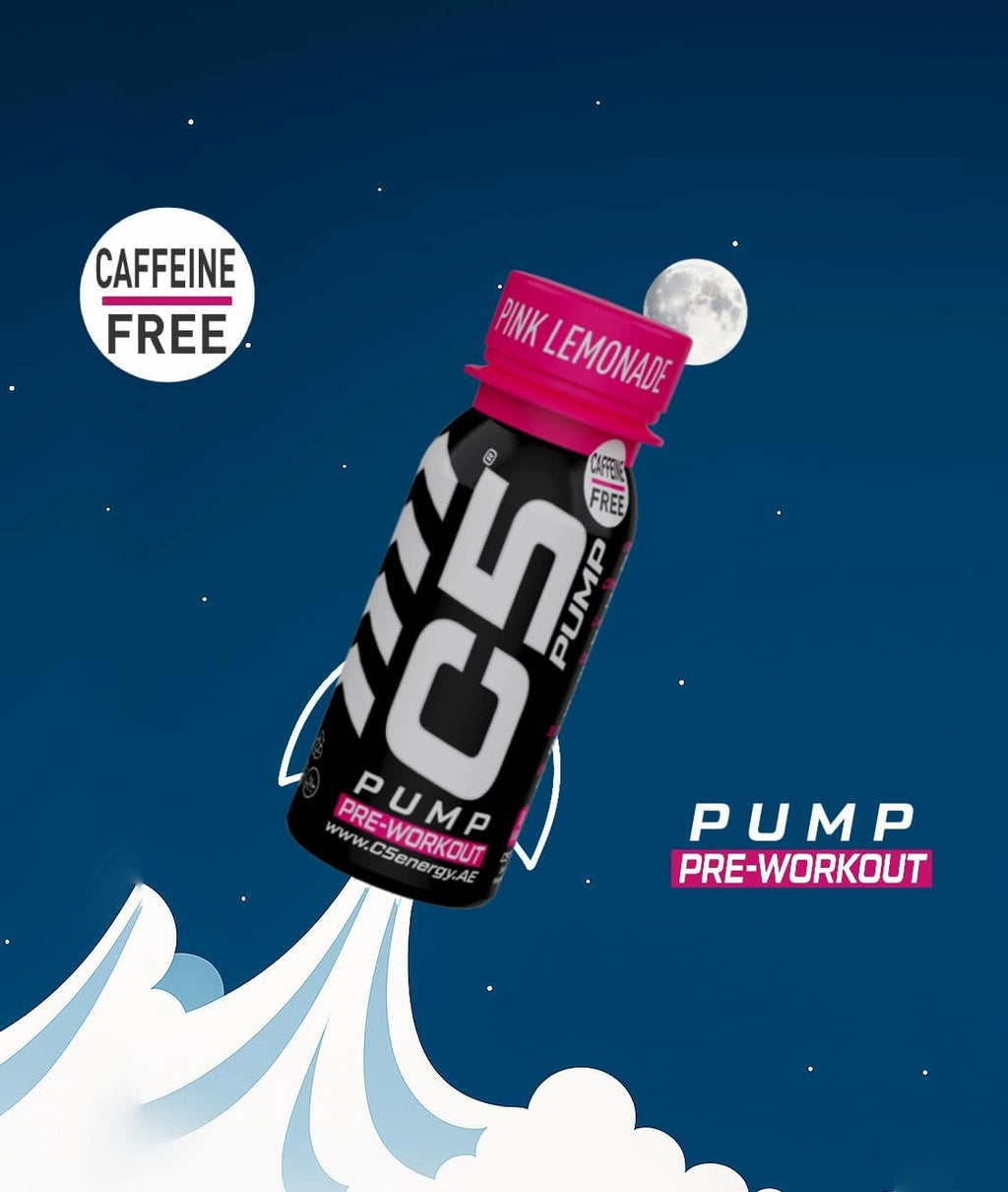 C5 PUMP Shot Pre-Workout, Caffeine-Free (Pack of 12, Pink Lemonade) - Ultramade