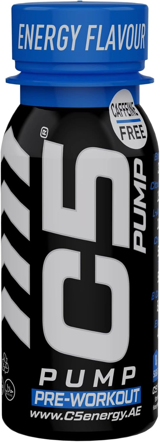 C5 PUMP Shot Pre-Workout, Caffeine-Free (Pack of 12, Energy Flavour) - Ultramade