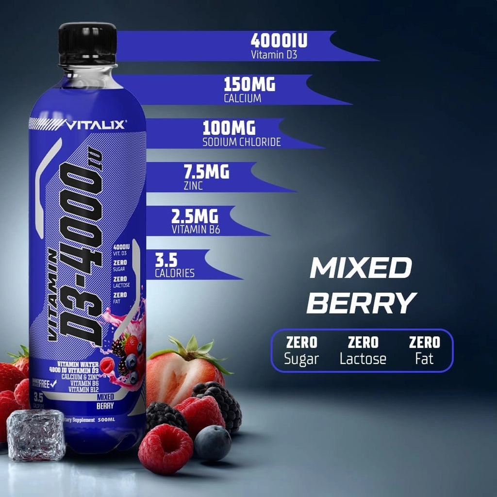 Vitamin D3-4000 Vitamin Water, Zero Sugar - Mixed Berry - Ultramade
