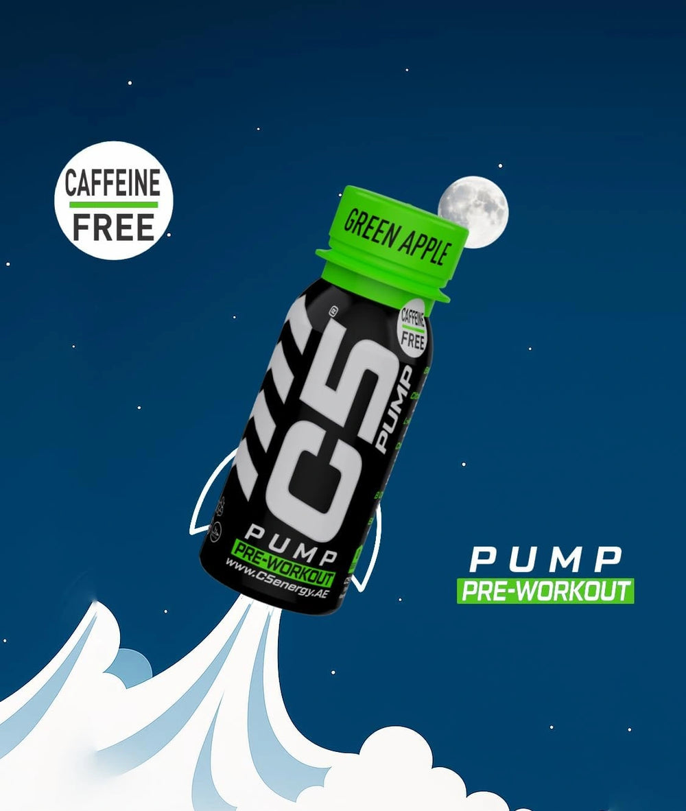 C5 PUMP Shot Pre-Workout, Caffeine-Free (Pack of 12,Green Apple)