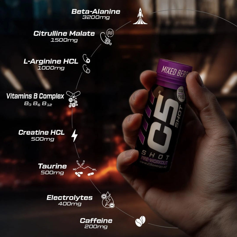 C5 SHOT Pre-Workout Drink | 80ml Liquid Shot | 200mg Caffeine - Mixed Berry