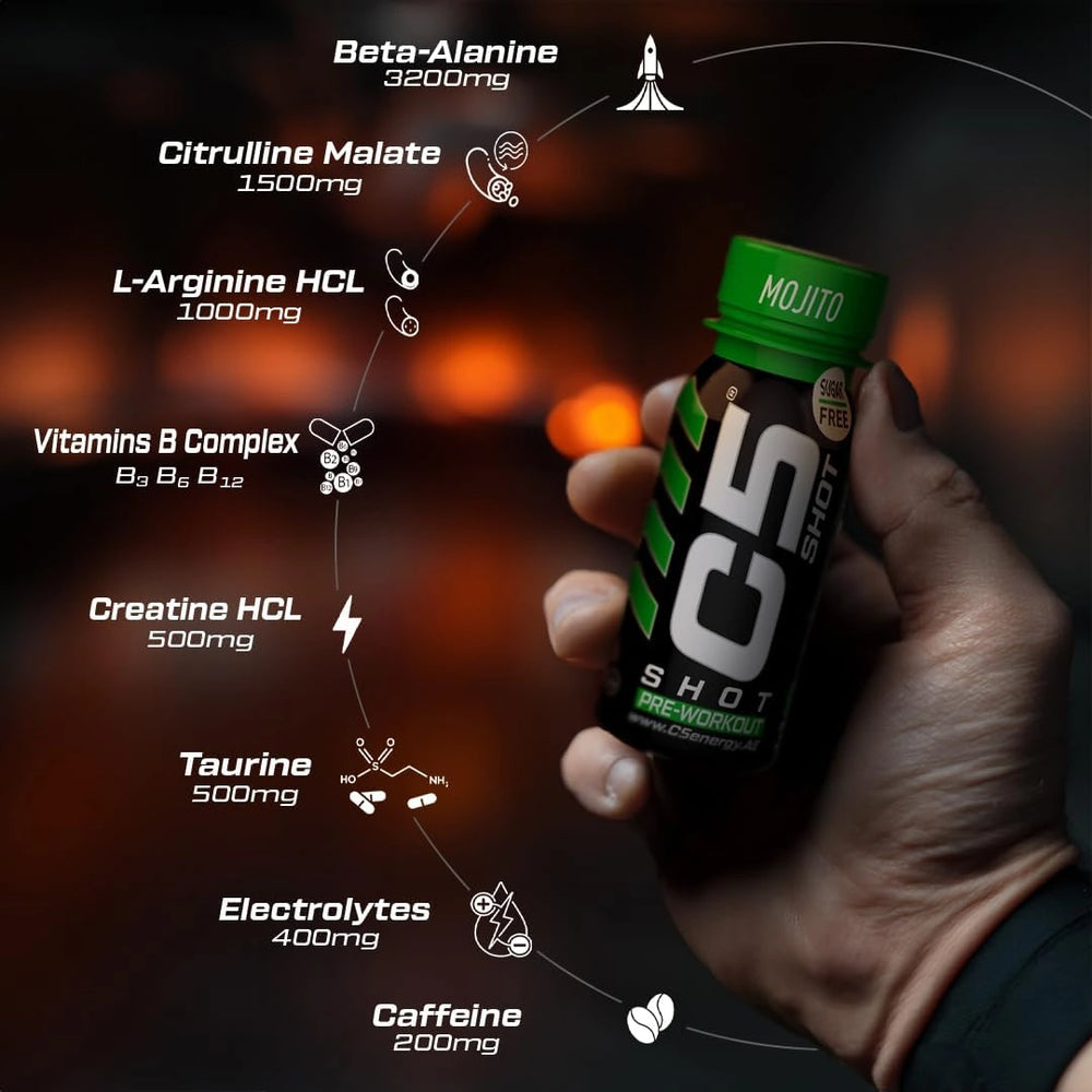 C5 SHOT Pre-Workout Drink | 80ml Liquid Shot | 200mg Caffeine - Mojito