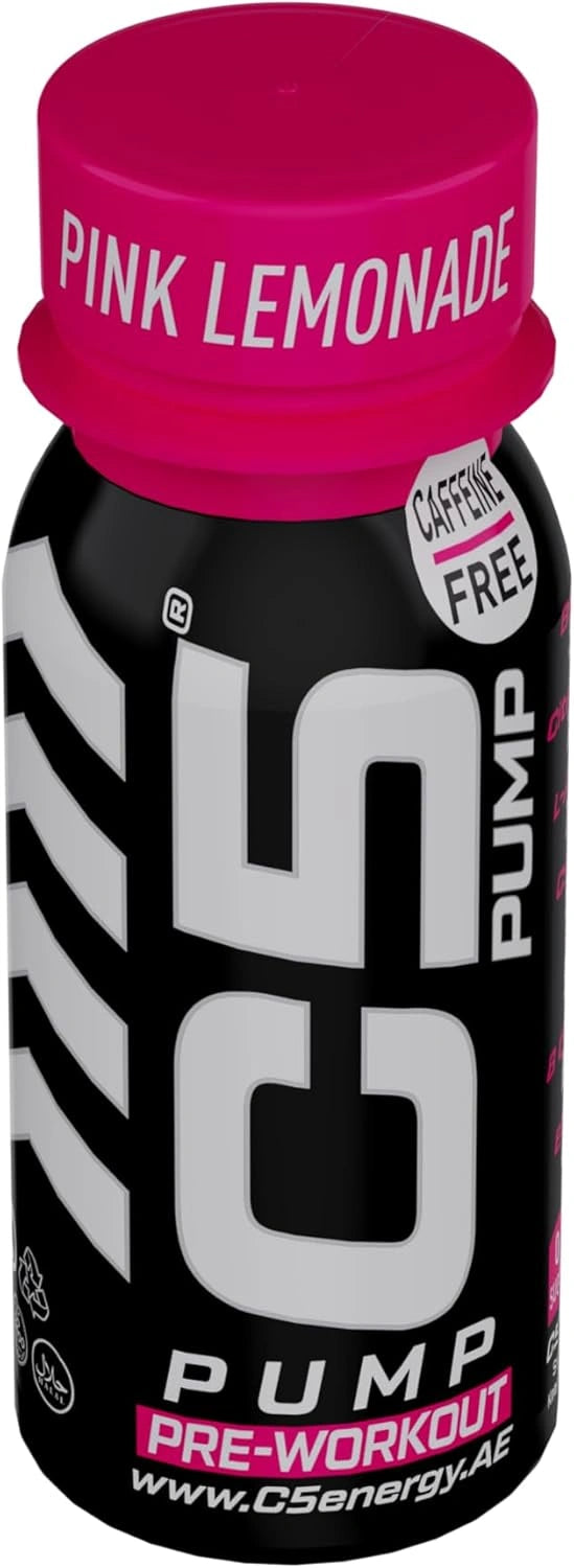 C5 PUMP Shot Pre-Workout, Caffeine-Free (Pack of 12, Pink Lemonade)