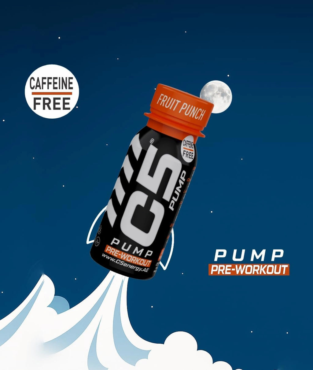 C5 PUMP Shot Pre-Workout, Caffeine-Free (Pack of 12, Fruit Punch) - Ultramade