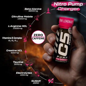 C5 PUMP Shot Pre-Workout, Caffeine-Free (Pack of 12, Pink Lemonade)