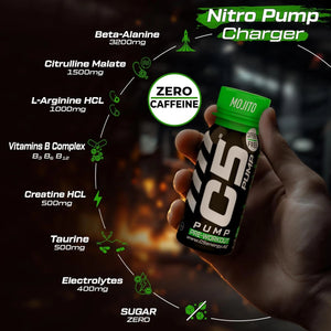 C5 PUMP Shot Pre-Workout, Caffeine-Free (Pack of 12, Mojito)