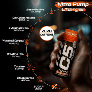 C5 PUMP Shot Pre-Workout, Caffeine-Free (Pack of 12, Fruit Punch)