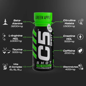 C5 SHOT Pre-Workout Drink | 80ml Liquid Shot | 200mg Caffeine - Green Apple