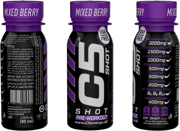 C5 SHOT Pre-Workout Drink | 80ml Liquid Shot | 200mg Caffeine - Mixed Berry