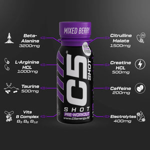 C5 SHOT Pre-Workout Drink | 80ml Liquid Shot | 200mg Caffeine - Mixed Berry