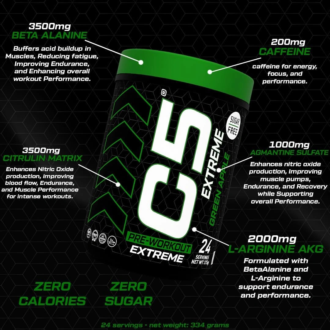 C5 Extreme Pre Workout Powder Green Apple - Ultramade