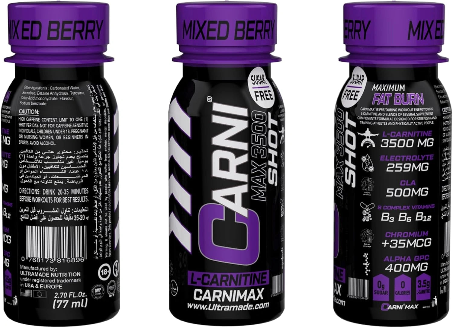 Carni Shot L-Carnitine Sugar-Free Mixed Berry Pack of 12 - Ultramade