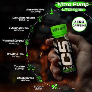 C5 PUMP Shot Pre-Workout, Caffeine-Free (Pack of 12,Green Apple)