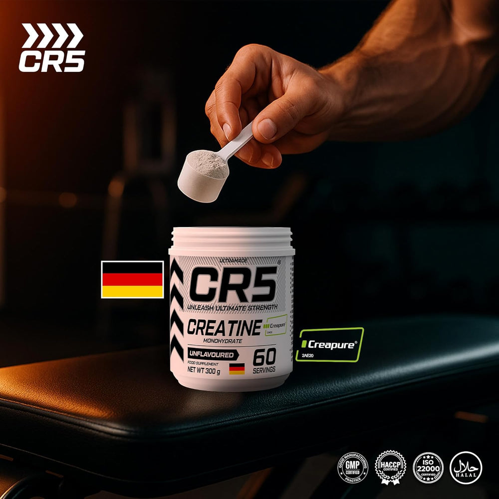 CR5 Creatine Monohydrate Powder – Creapure® Micronized, Unflavoured, 5000mg Per Serving, 60 Servings, 300g – Muscle Strength, Power & Recovery Supplement