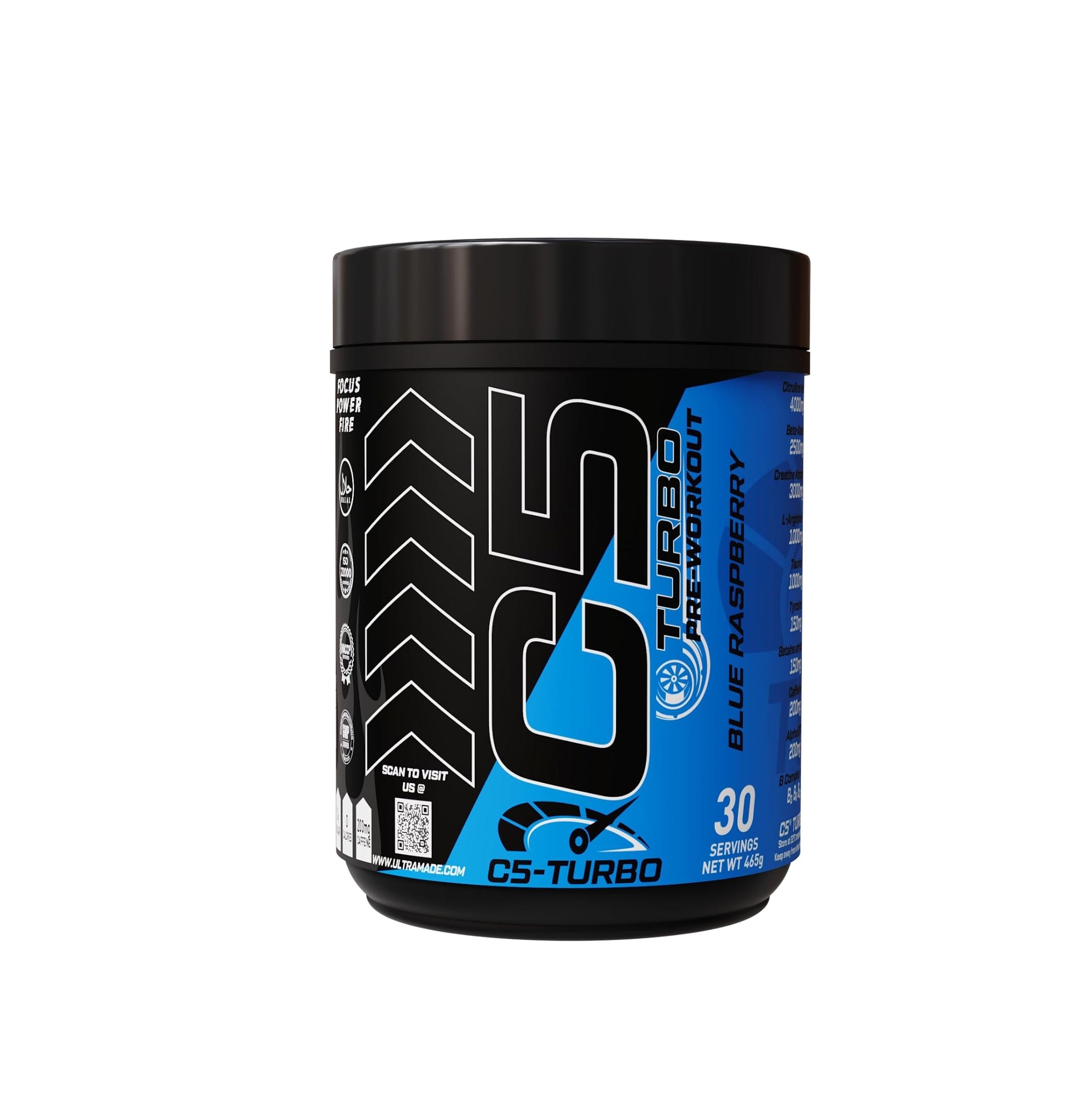 C5 Turbo Pre-Workout Powder – Blue Raspberry Focus, Endurance & Performance Support – 30 Servings