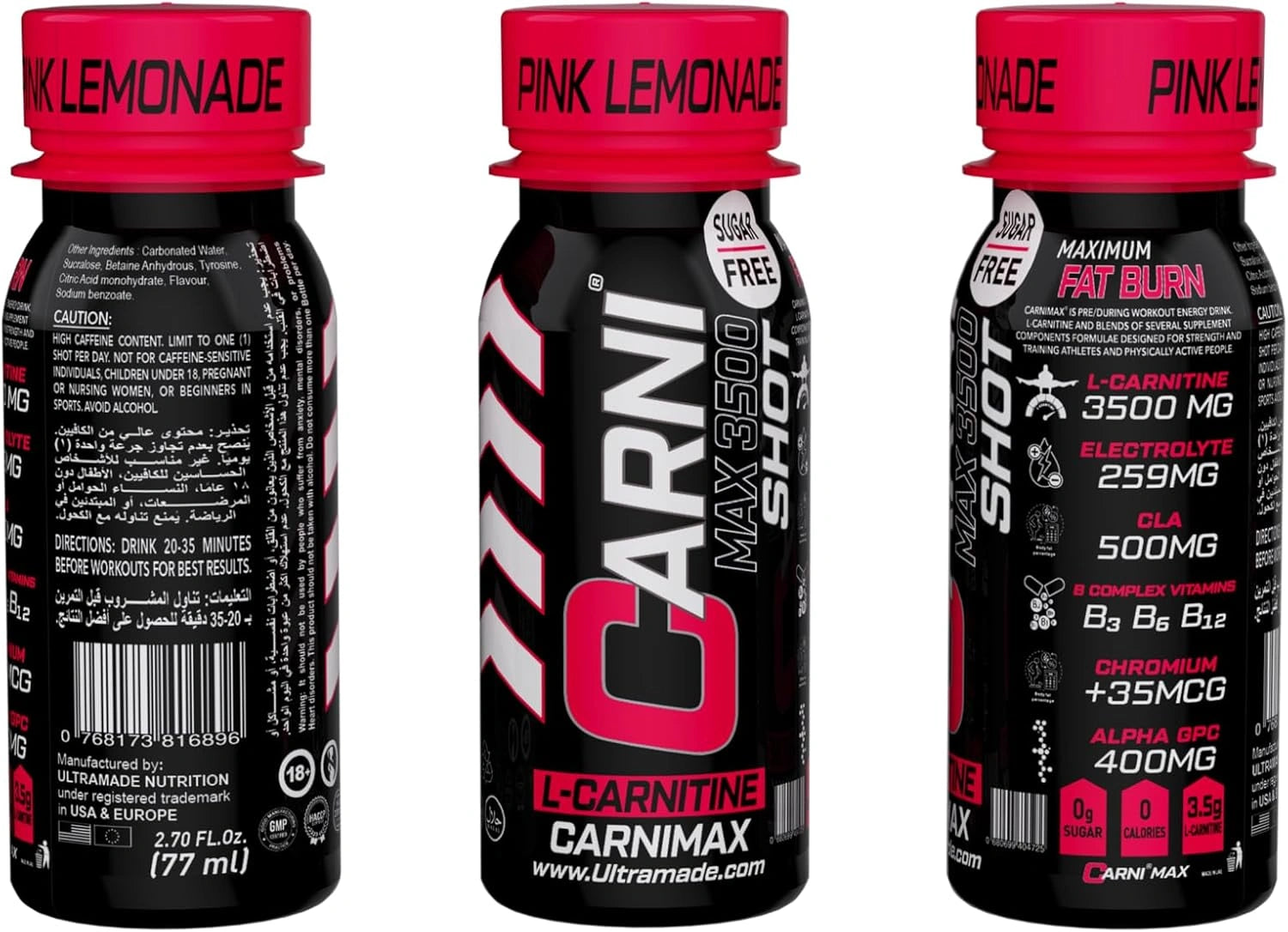 Carni Shot L-Carnitine Sugar-Free Pink Lemonade Pack of 12 - Ultramade