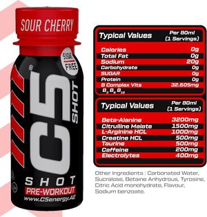 C5 SHOT Pre-Workout Drink | 80ml Liquid Shot | 200mg Caffeine - Sour Cherry