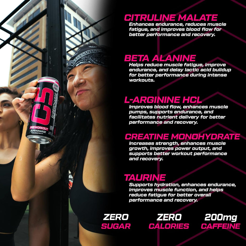 C5 Energy Drink Supercharge Pink Lemonade Pre Workout - Ultramade