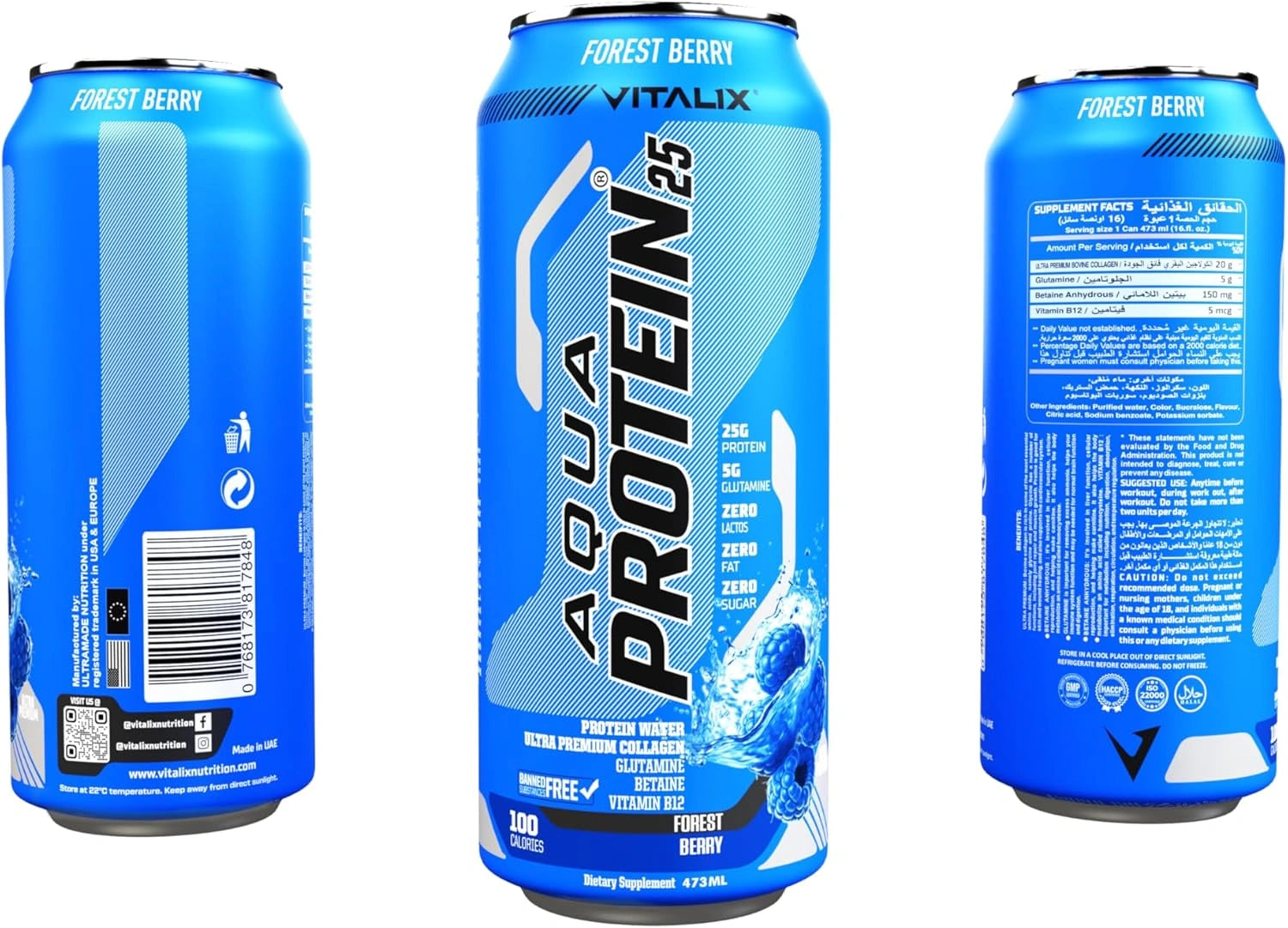 VITALIX Aqua Protein 25 Protein Water - Forrest Berry - Ultramade