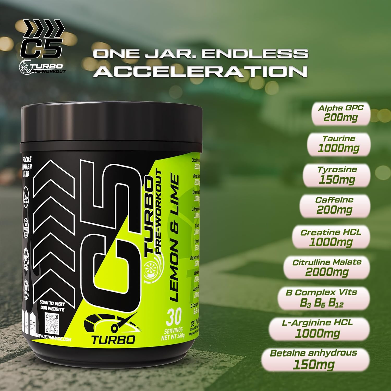 C5 Turbo Pre-Workout Powder –Lemon & Lime - Focus, Endurance & Performance Support – 30 Servings (Copy) - Ultramade