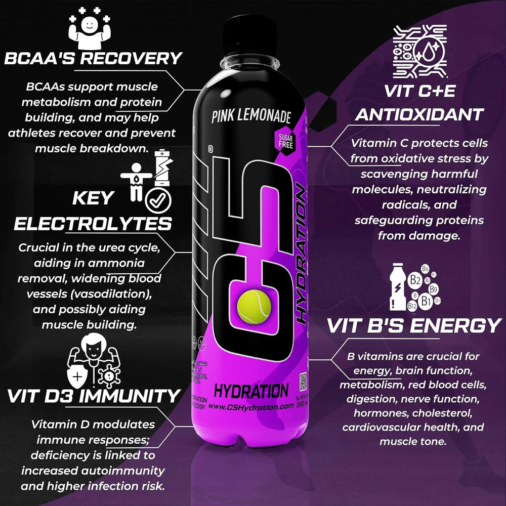 C5 Hydration  Pink Lemonade Electrolytes  Vitamin Water- Zero Sugar