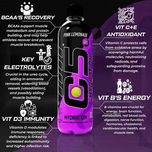 C5 Hydration  Pink Lemonade Electrolytes  Vitamin Water- Zero Sugar