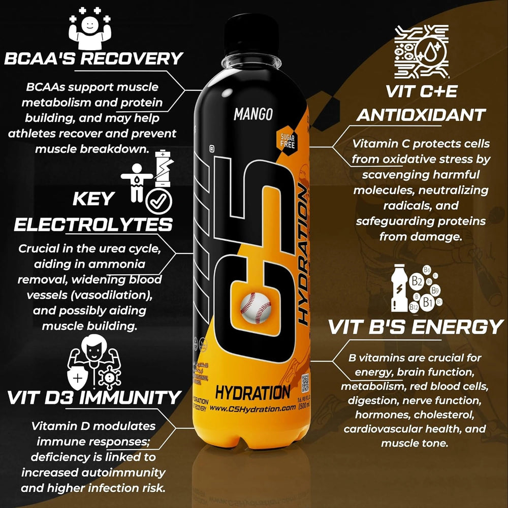C5 Hydration  Passion Fruit Mango Electrolytes  Vitamin Water- Zero Sugar