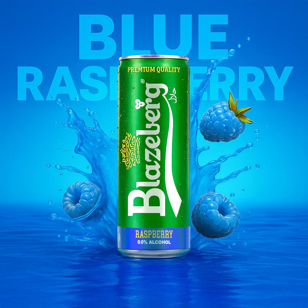 Blazeberg Raspberry Malt Flavour Drink, 0.0% Alcohol, Banned Substance Free, 355ml, Pack of 12