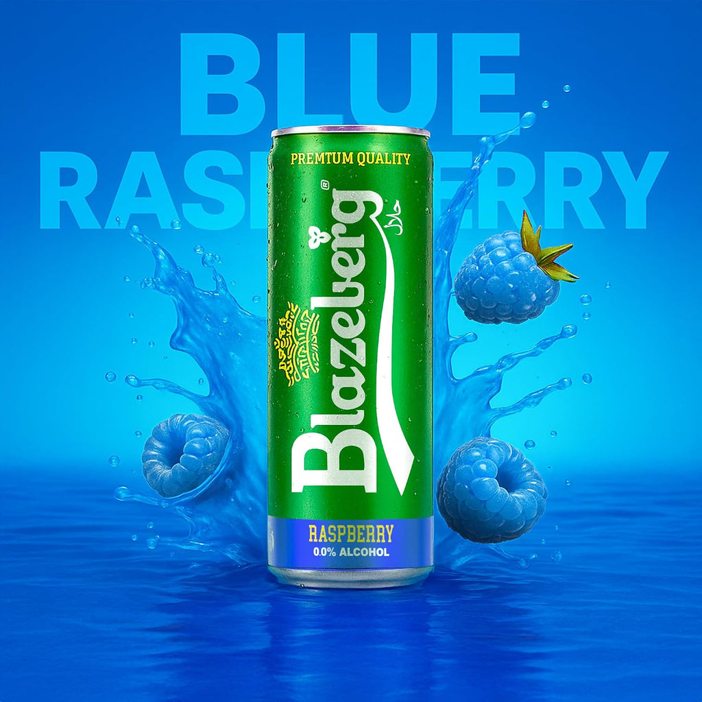 Blazeberg Raspberry Malt Flavour Drink, 0.0% Alcohol, Banned Substance Free, 355ml, Pack of 12 - Ultramade