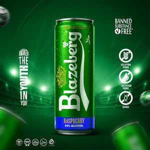 Blazeberg Raspberry Malt Flavour Drink, 0.0% Alcohol, Banned Substance Free, 355ml, Pack of 12