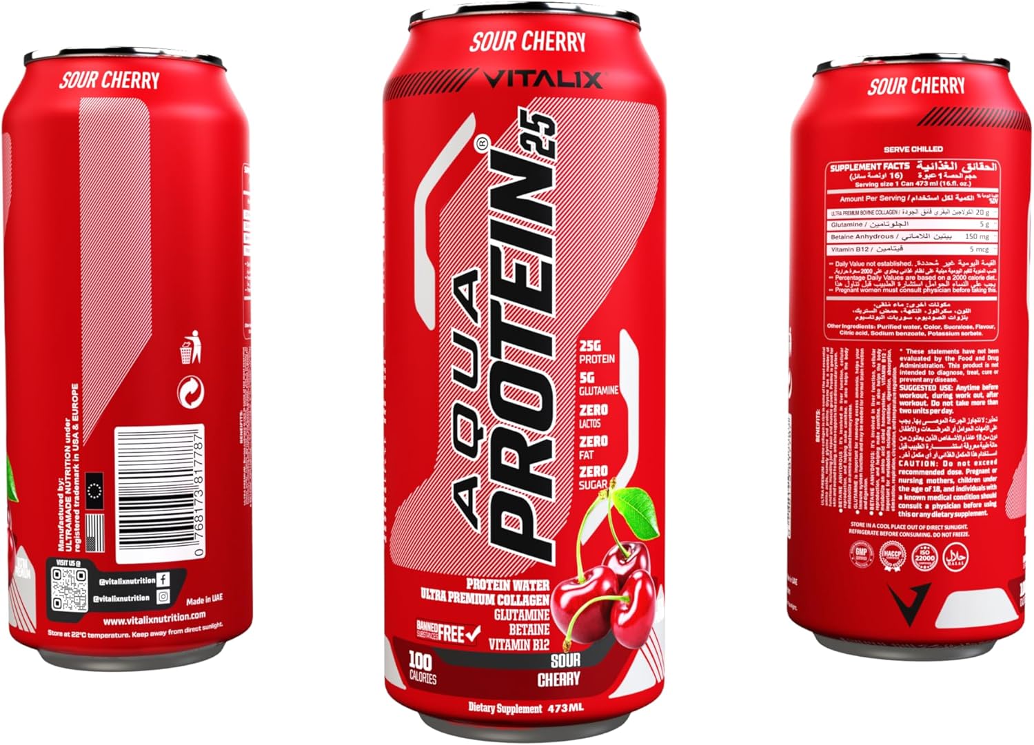 VITALIX Aqua Protein 25 Protein Water - Sour Cherry - Ultramade