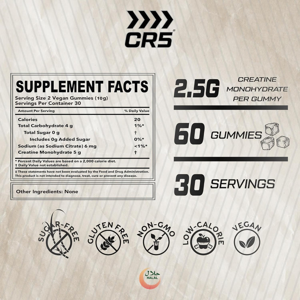CR5 Creatine Gummies 5000mg – Strawberry Flavor – 5g Per Serving, 99.8% Purity, 60 Gummies (30 Servings) - Ultramade