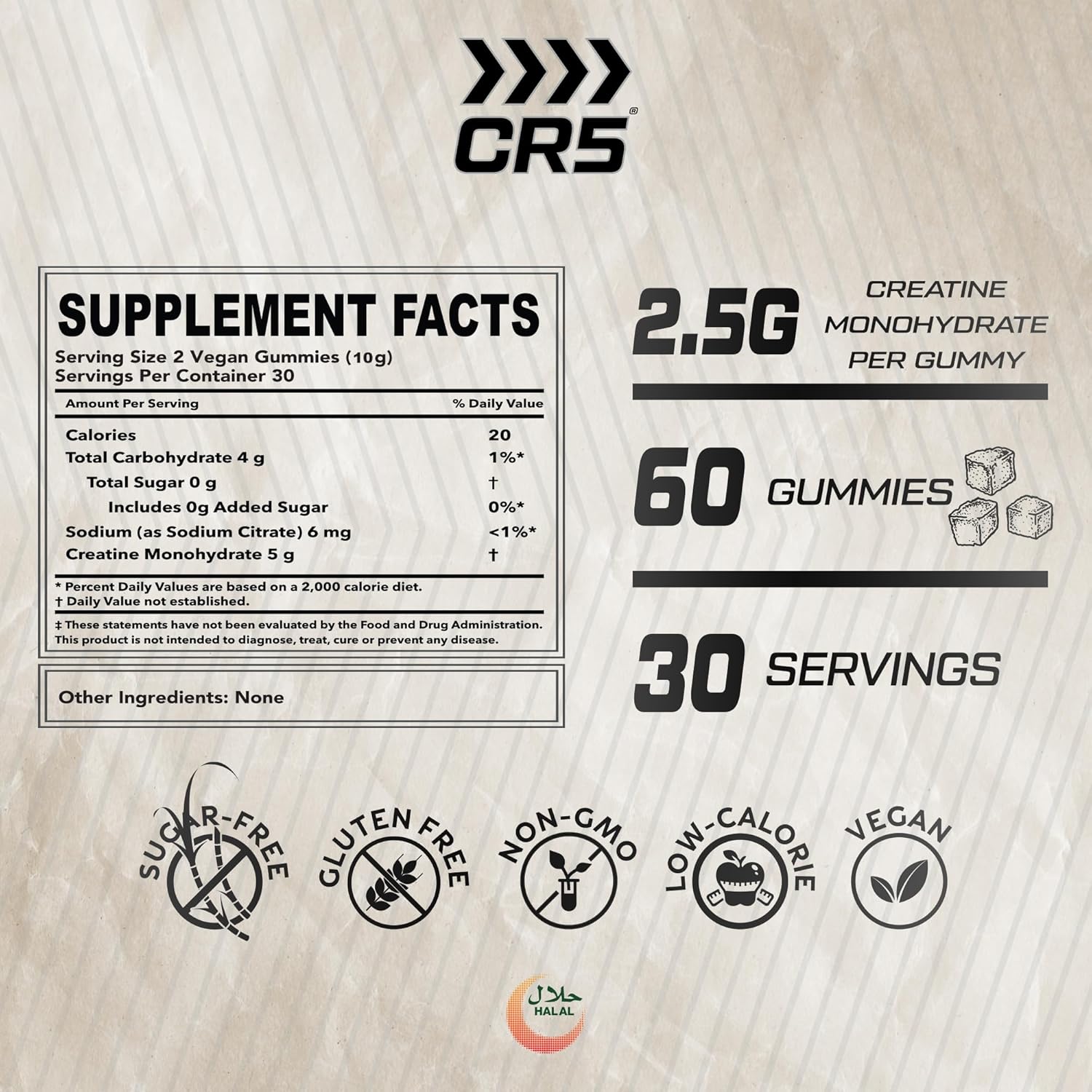 CR5 Creatine Gummies 5000mg – Strawberry Flavor – 5g Per Serving, 99.8% Purity, 60 Gummies (30 Servings) - Ultramade