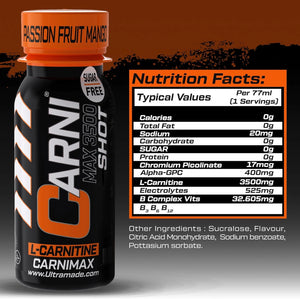Carni Shot L-Carnitine Sugar-Free Passion Fruit Mango Pack of 12