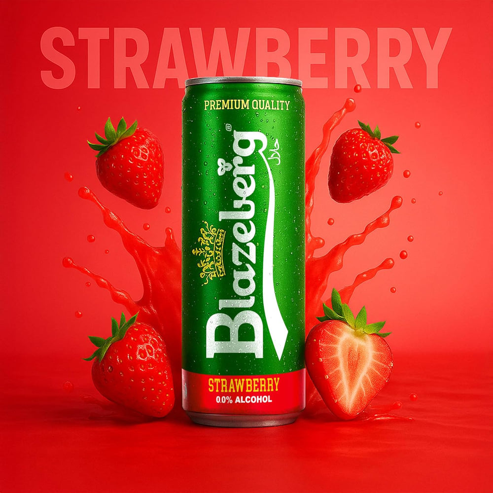 Blazeberg Strawberry Malt Flavour Drink, 0.0% Alcohol, Banned Substance Free, 355ml, Pack of 12