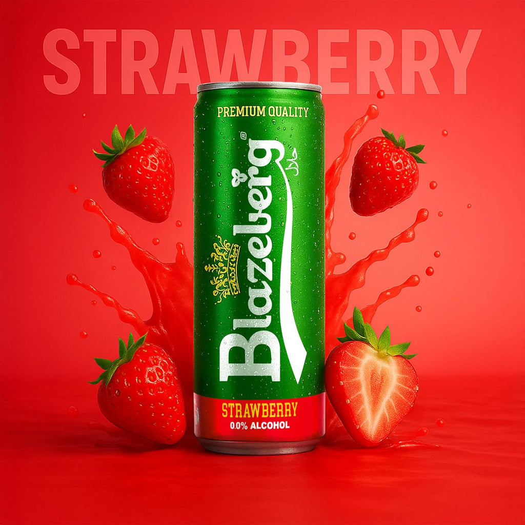 Blazeberg Strawberry Malt Flavour Drink, 0.0% Alcohol, Banned Substance Free, 355ml, Pack of 12 - Ultramade
