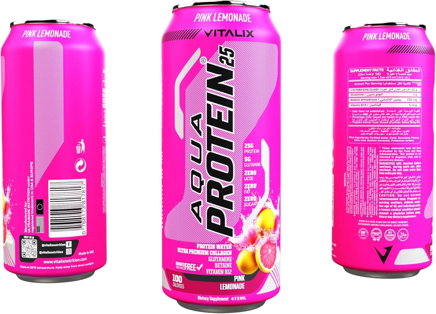 VITALIX Aqua Protein 25 Protein Water - Pink Lemonade - Ultramade