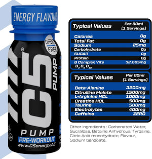 C5 PUMP Shot Pre-Workout, Caffeine-Free (Pack of 12)