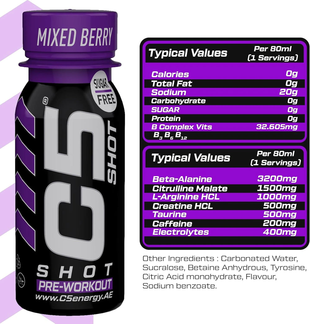 C5 SHOT Pre-Workout Drink | 80ml Liquid Shot | 200mg Caffeine - Mixed Berry