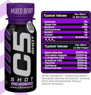 C5 SHOT Pre-Workout Drink | 80ml Liquid Shot | 200mg Caffeine - Mixed Berry
