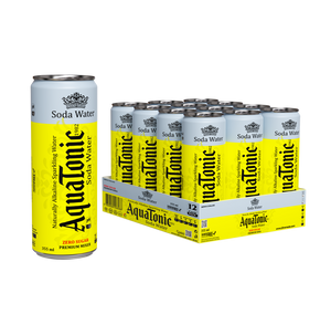 Aquatonic® Naturally Alkaline Soda Water – Zero Sugar Premium Mixer, 355ml Slim Can - Pack of 12